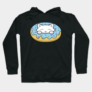 Cute white kitten eating a big blue doughnut with sprinkles on top of it Hoodie